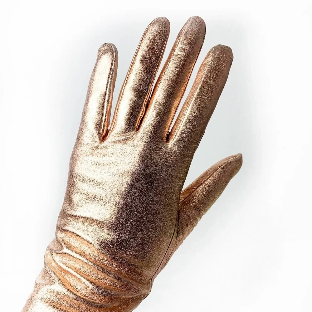 Metallic Rose Gold Leather Silk Lined Women's Gloves NWT
